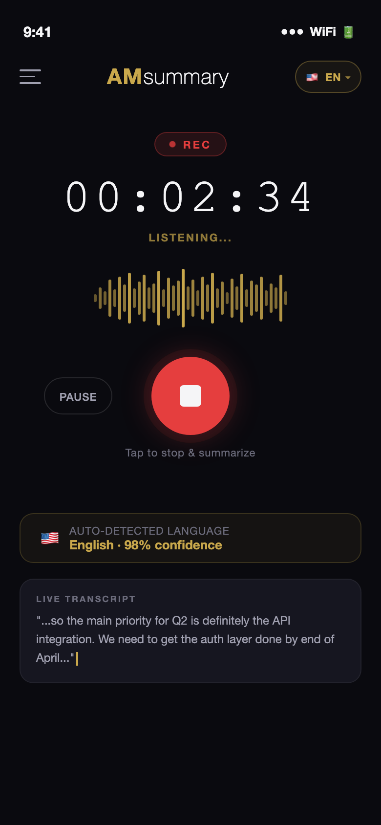 Recording with auto language detection
